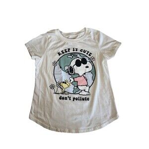 Peanuts Snoopy Joe Cool Earth Day Graphic Tee Girls L Keep It Cute Don't Pollute